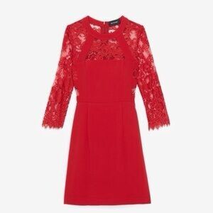 TWO for One! The Kooples Vibrant Red and Black  Lace Long Sleeve Dress
